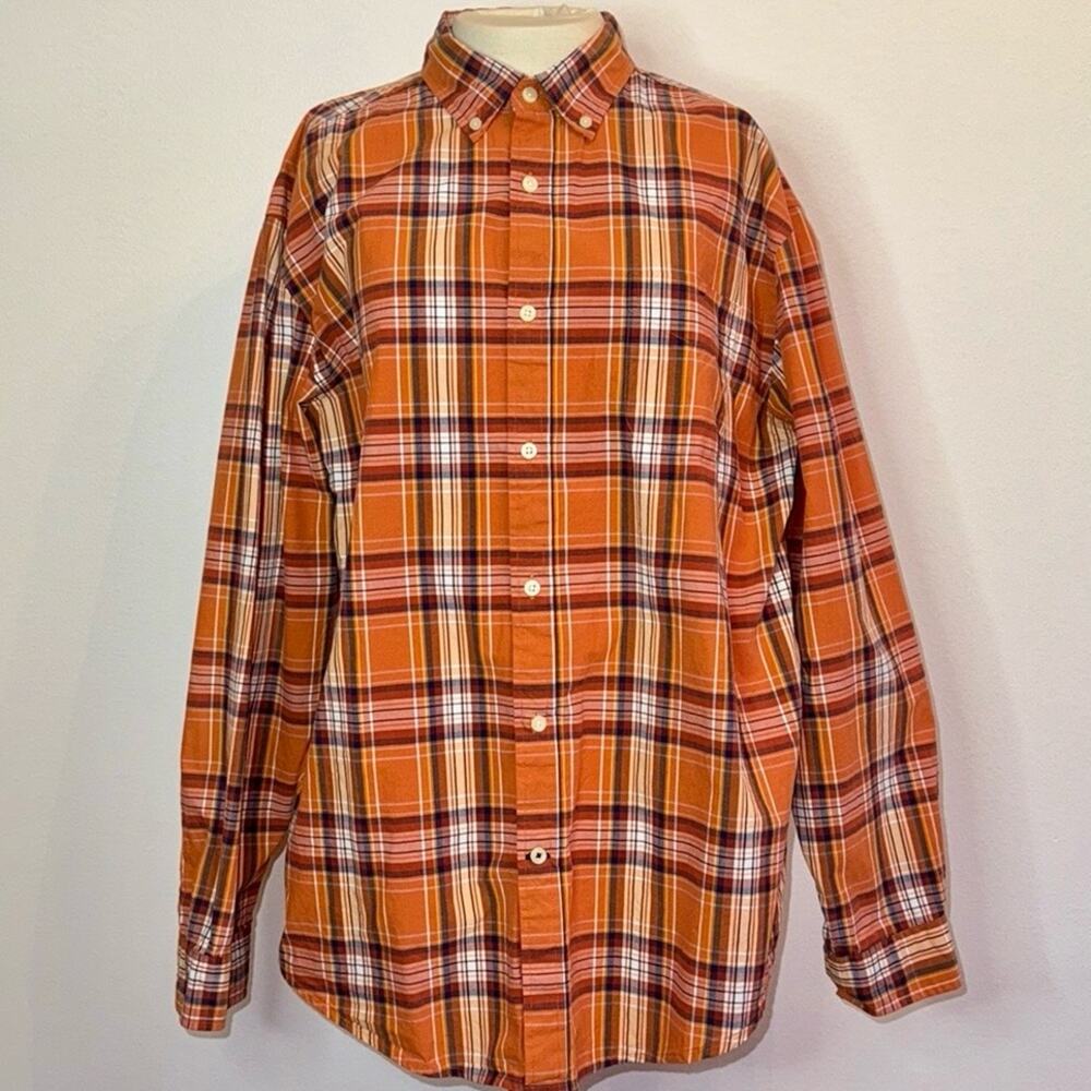 John Bartlett Large Orange Plaid Button-Down Shirt 100% cotton